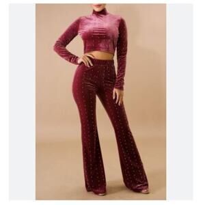 Goodtime usa pink velvet studded flare legging pants
